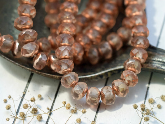 *30* 3x5mm Copper Washed Matte Peach Fire Polished Rondelle Beads