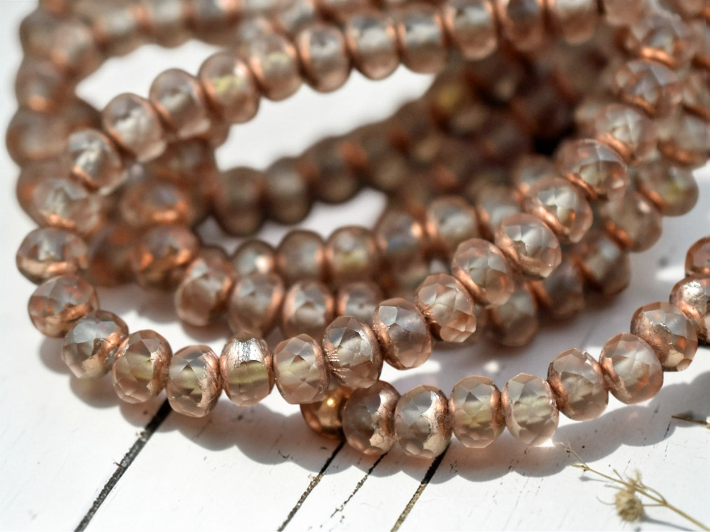 *30* 3x5mm Copper Washed Matte Peach Fire Polished Rondelle Beads