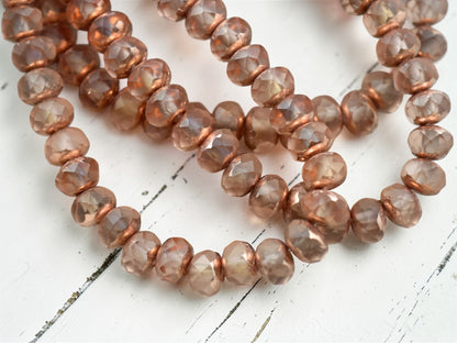 *30* 3x5mm Copper Washed Matte Peach Fire Polished Rondelle Beads