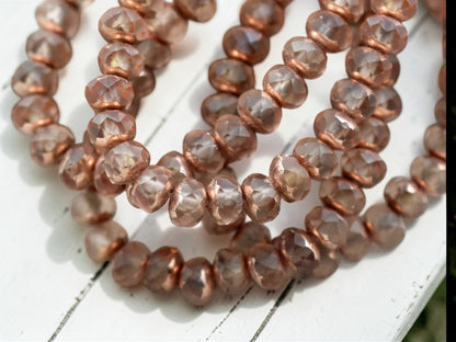 *30* 3x5mm Copper Washed Matte Peach Fire Polished Rondelle Beads