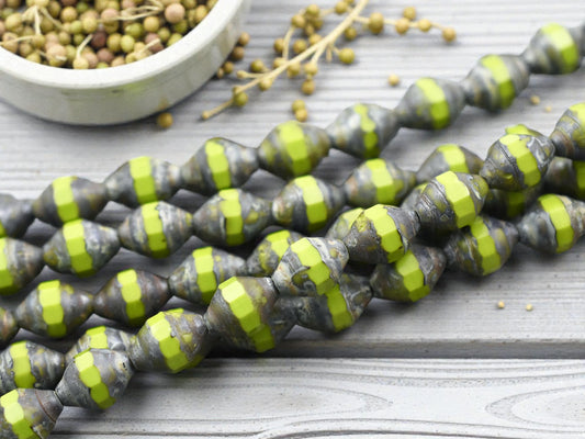 *10* 11x8mm Chartreuse Picasso Turbine Beads