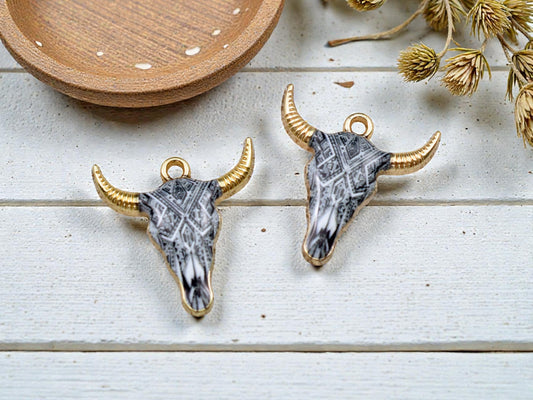 *10* 22x21mm Black & White Enamel Cow Head Charms