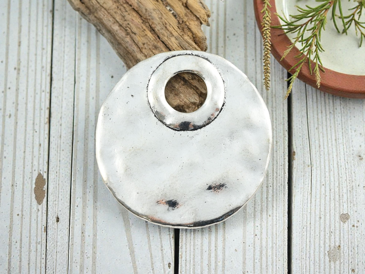 48mm Antique Silver Hammered Medallion Pendant - 3pcs