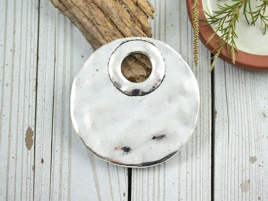 48mm Antique Silver Hammered Medallion Pendant - 3pcs