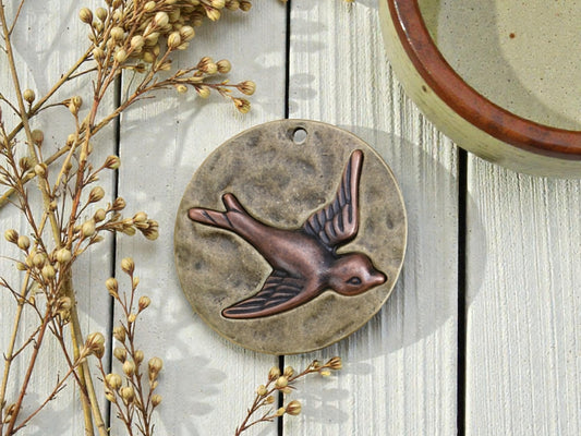 *2* 41mm 2 Tone Bronze/Copper Hammered Metallion Bird Pendants