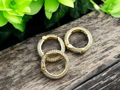 19mm 18k Gold Plated Micro Pave Cubic Zirconia Spring Ring Clasp