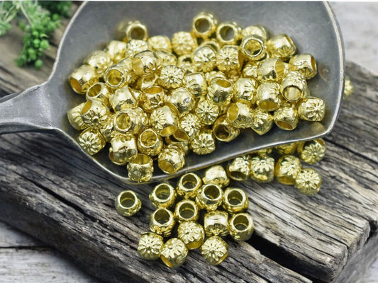 3x3mm Antique Gold Flower Barrel Spacer Beads -- Choose Your Qty