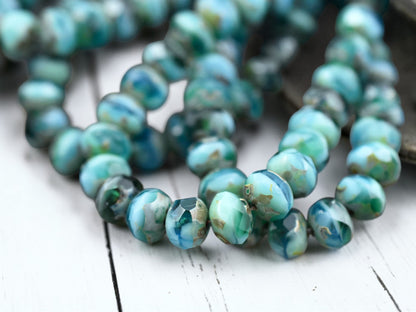 *25* 6x8mm Riviera Maya Picasso Fire Polished Rondelle Beads