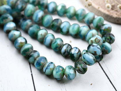 *25* 6x8mm Riviera Maya Picasso Fire Polished Rondelle Beads