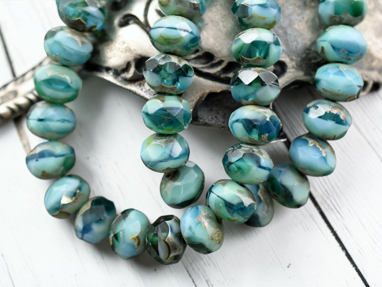 *25* 6x8mm Riviera Maya Picasso Fire Polished Rondelle Beads
