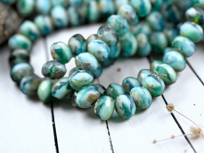 *25* 6x8mm Riviera Maya Picasso Fire Polished Rondelle Beads
