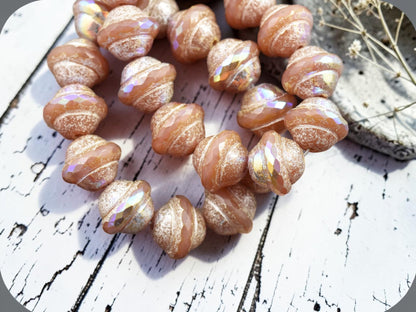 *12* 10x12mm Silver AB Washed Apricot Saturn Beads
