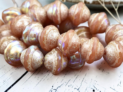*12* 10x12mm Silver AB Washed Apricot Saturn Beads