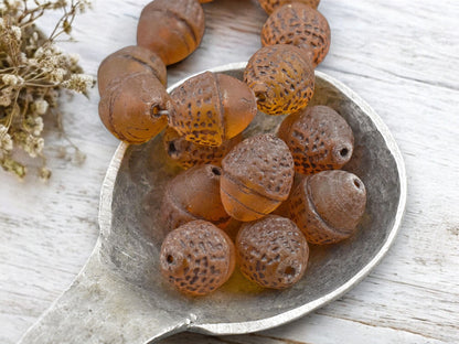 *8* 10x12mm Brown Washed Matte Orange Topaz Acorn Oval Beads