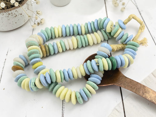 13~15mm Mixed Recycled African Glass Heishi Beads (23" Strand)