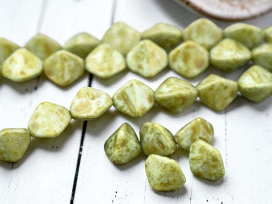 11mm Bronzed Moss Green Picasso Large Pinch Beads