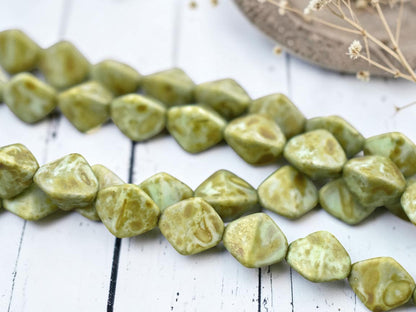 11mm Bronzed Moss Green Picasso Large Pinch Beads