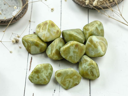 11mm Bronzed Moss Green Picasso Large Pinch Beads