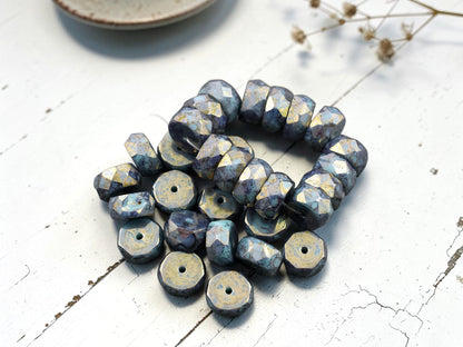 *15* 4x6mm Gold Lustered Persian Turquoise Fire Polished Rondelle Heishi Beads