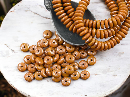 *50* 6mm Antique Copper Washed Opaque Ochre Orange Smooth Rondelle Beads
