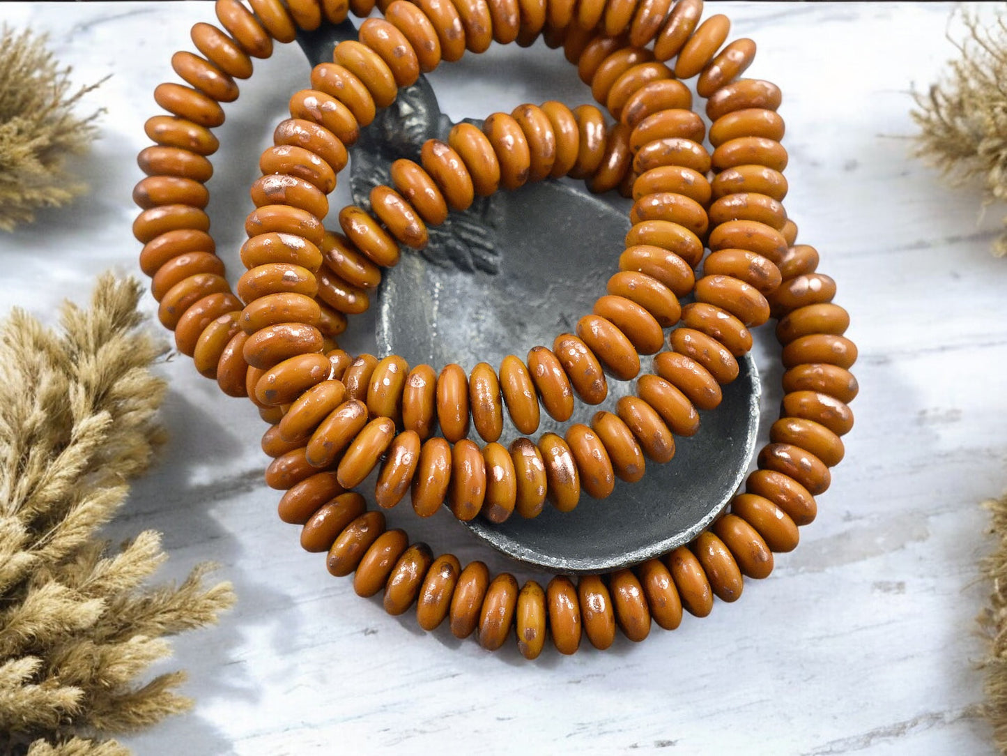 *50* 6mm Antique Copper Washed Opaque Ochre Orange Smooth Rondelle Beads