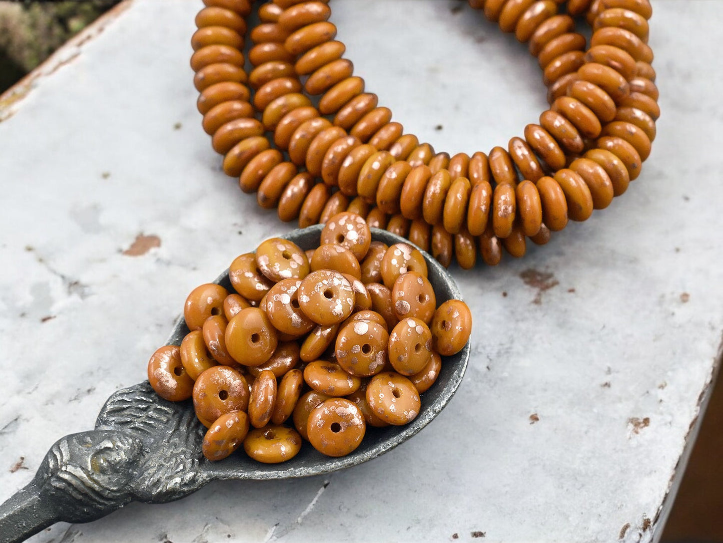 *50* 6mm Antique Copper Washed Opaque Ochre Orange Smooth Rondelle Beads