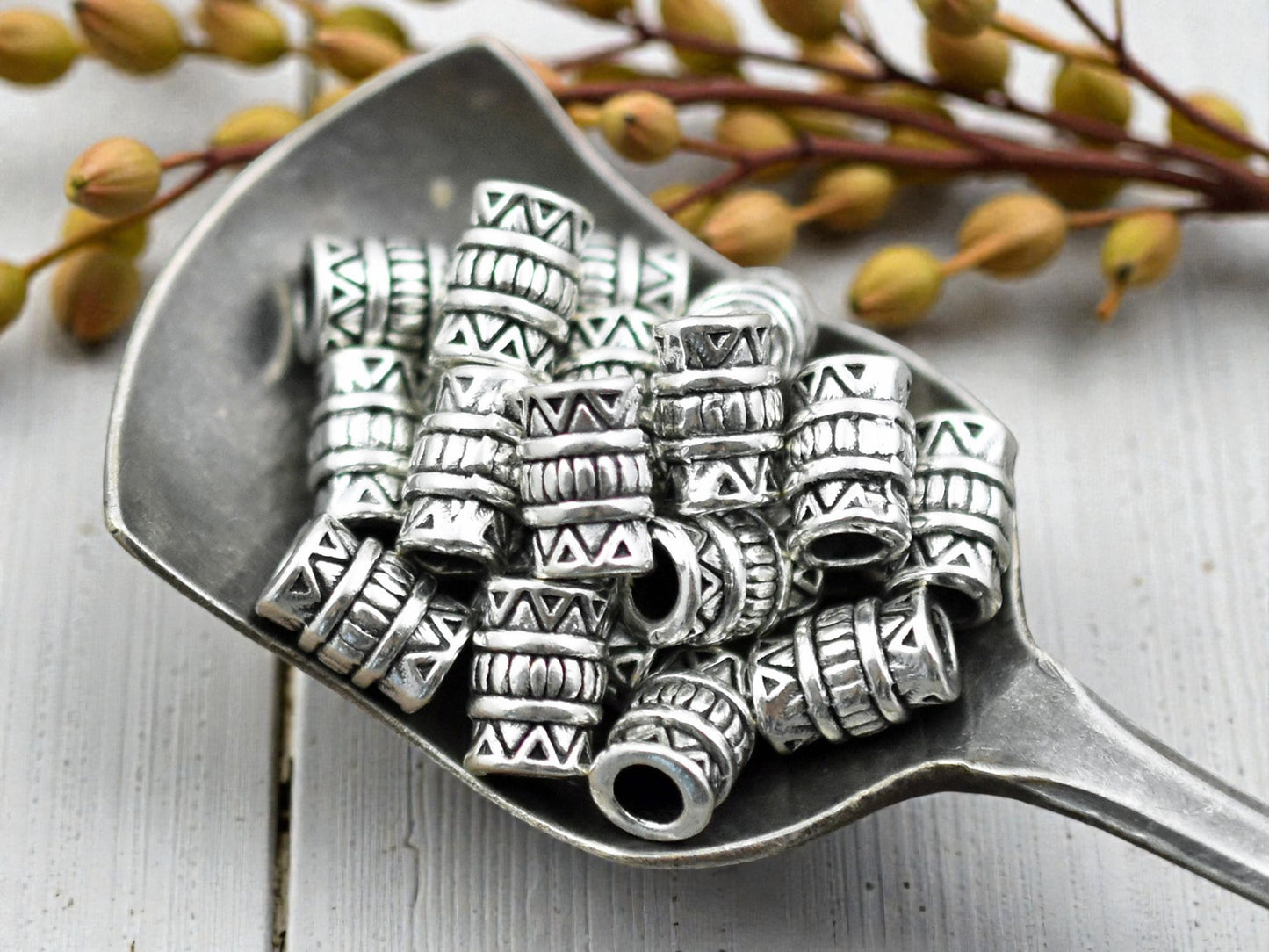 *100* 5x7mm Antique Silver Drum Beads