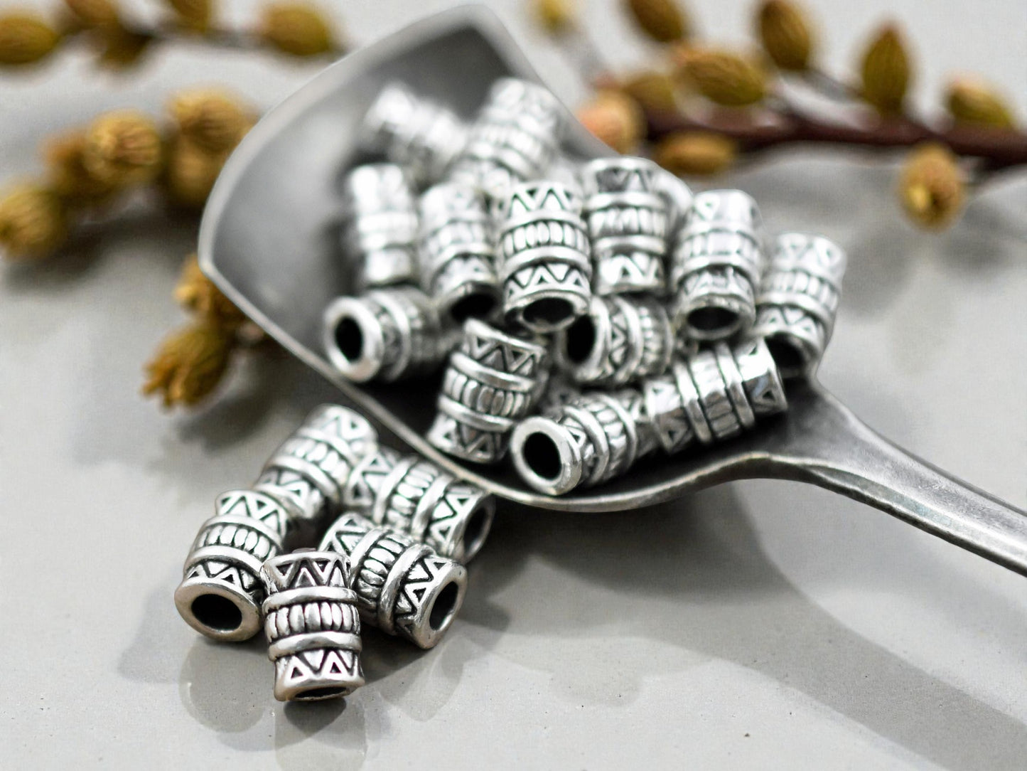 *100* 5x7mm Antique Silver Drum Beads