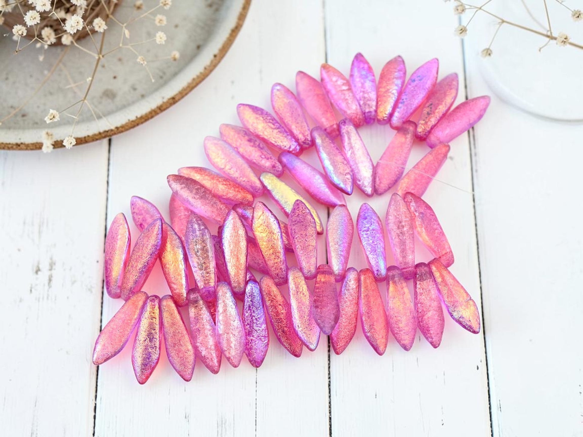 seed bead rose 25* 5x16mm Rose Celestial Etched Dagger Beads