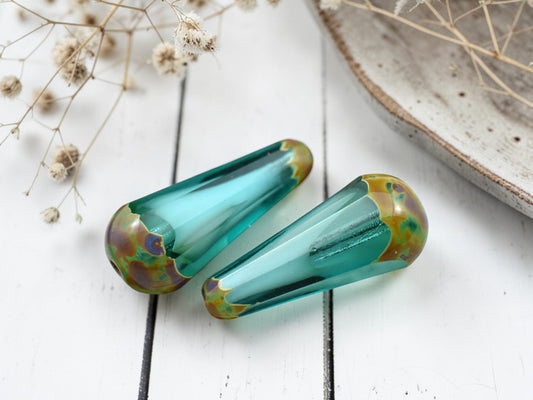 *6* 8x20mm Aqua Cloud Picasso Faceted Drop Beads