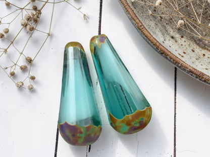*6* 8x20mm Aqua Cloud Picasso Faceted Drop Beads