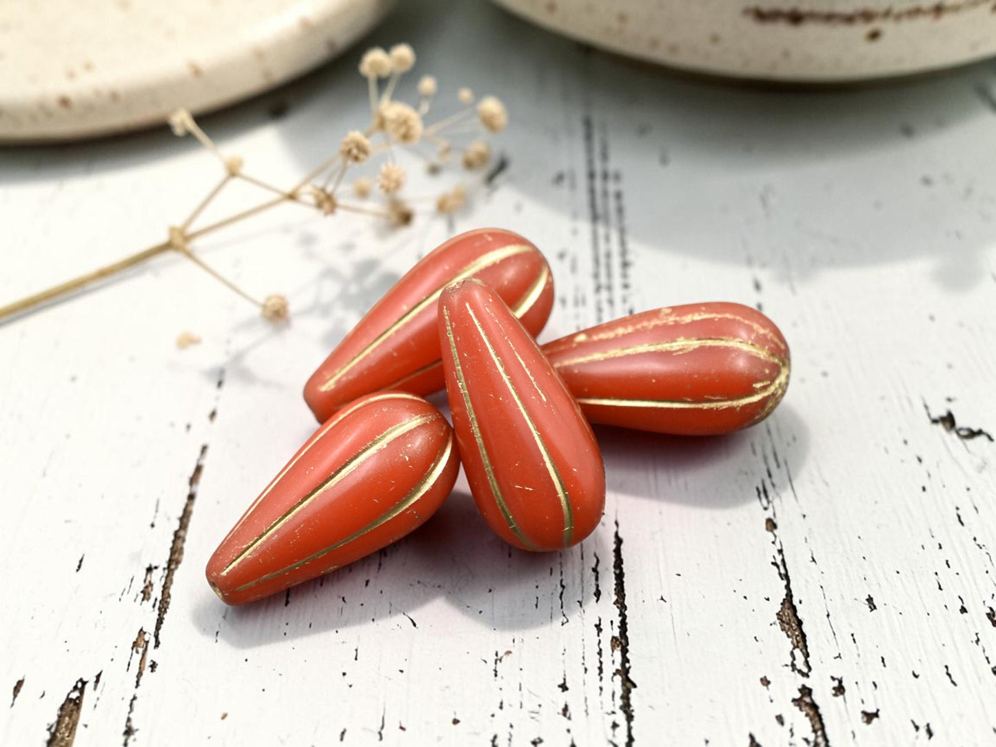 22x11mm Gold Washed Opaline Melon Drop Beads - Choose Your Qty