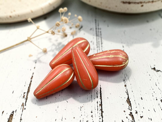 22x11mm Gold Washed Opaline Melon Drop Beads - Choose Your Qty