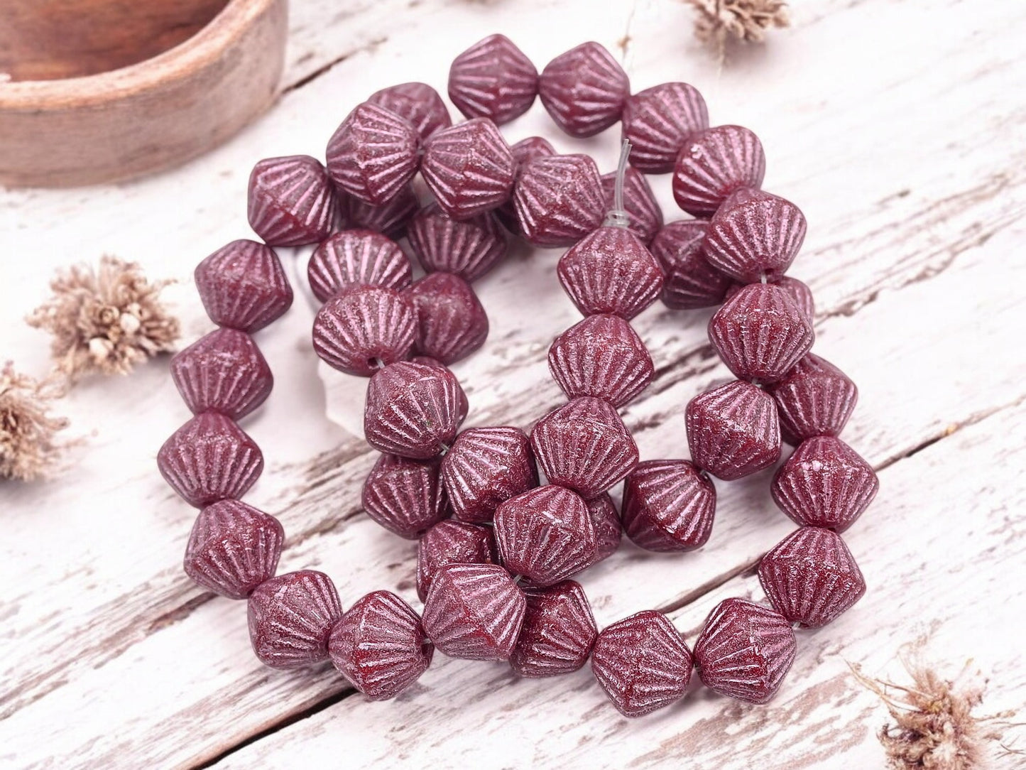 *15* 11mm Pink Washed Etched African Bicone Beads