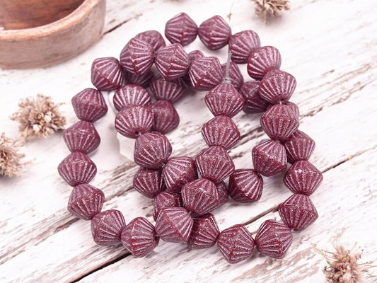 *15* 11mm Pink Washed Etched African Bicone Beads