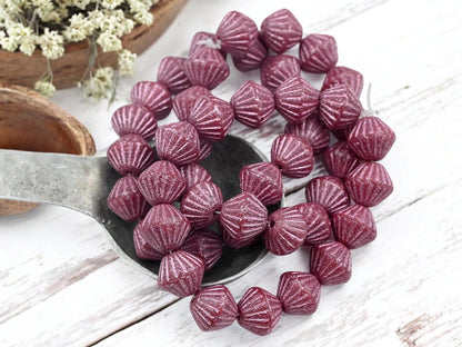 *15* 11mm Pink Washed Etched African Bicone Beads