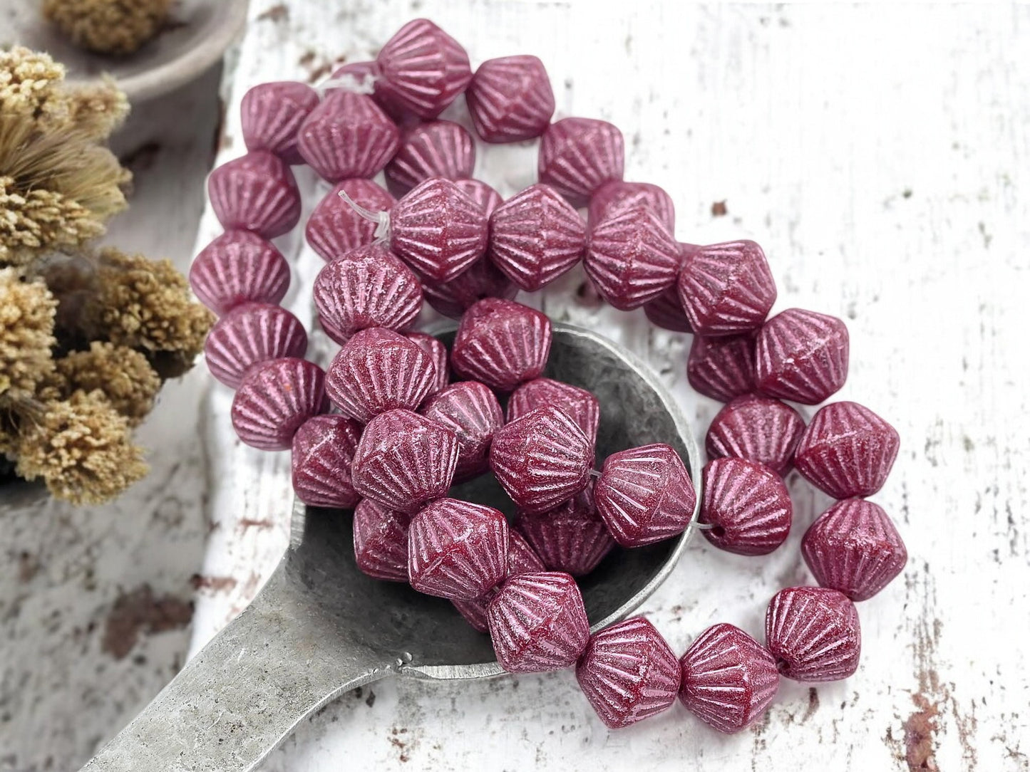 *15* 11mm Pink Washed Etched African Bicone Beads
