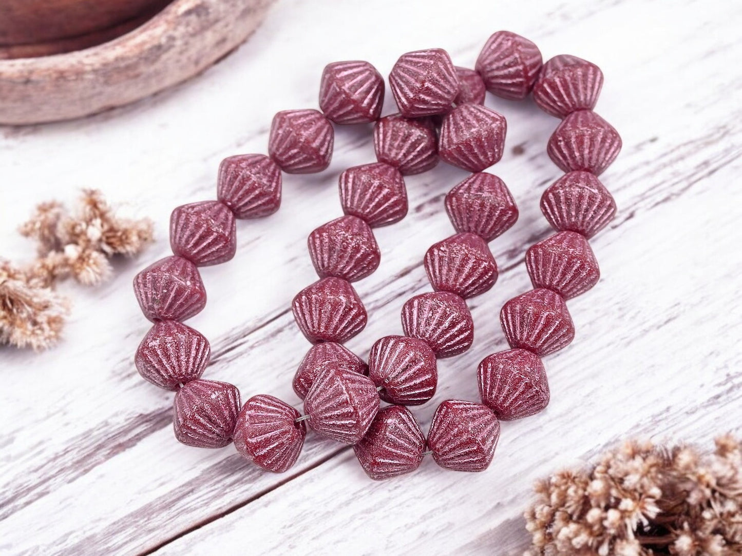 *15* 11mm Pink Washed Etched African Bicone Beads