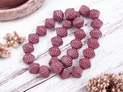 *15* 11mm Pink Washed Etched African Bicone Beads