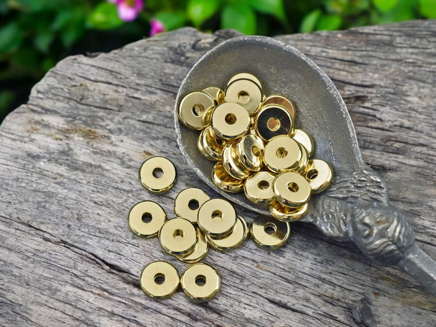 *50* 7mm Long Lasting 24k Gold Plated Brass Heishi Disc Beads