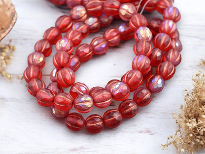 *20* 8mm Copper Washed Matte Red AB Faceted Round Melon Beads