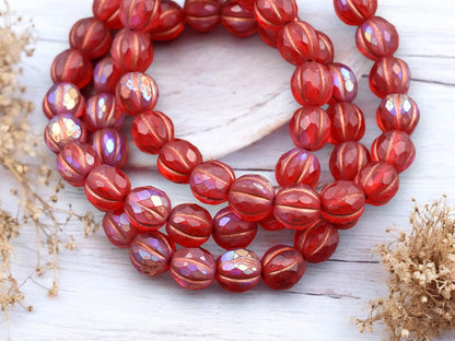 *20* 8mm Copper Washed Matte Red AB Faceted Round Melon Beads