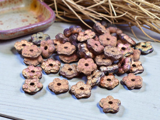 *50* 5mm Etched Copper AB Forget Me Not Rondelle Daisy Beads