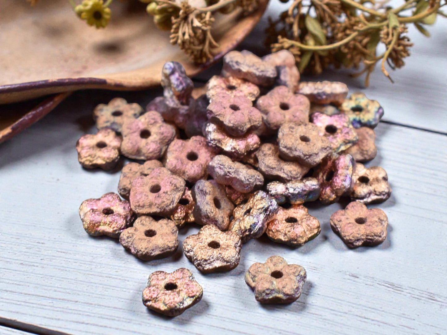 *50* 5mm Etched Copper AB Forget Me Not Rondelle Daisy Beads
