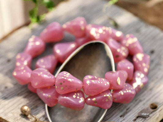*12* 13x12mm Antique Gold Washed Pink Opaline Vintage Style Drop Beads