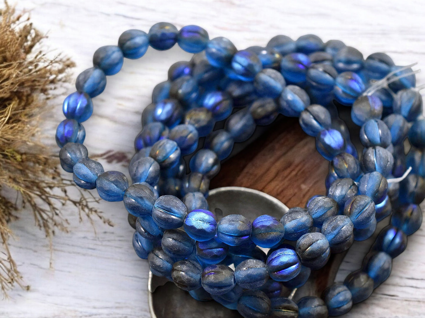 *25* 6mm Blue Luster Washed Matte Pacific Blue Faceted Round Melon Beads