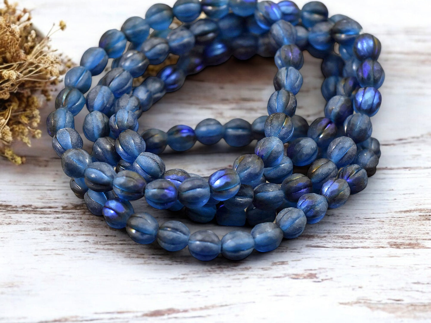 *25* 6mm Blue Luster Washed Matte Pacific Blue Faceted Round Melon Beads