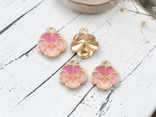 *10* 10mm 18k Gold Plated Pink Enamel Flower Charms