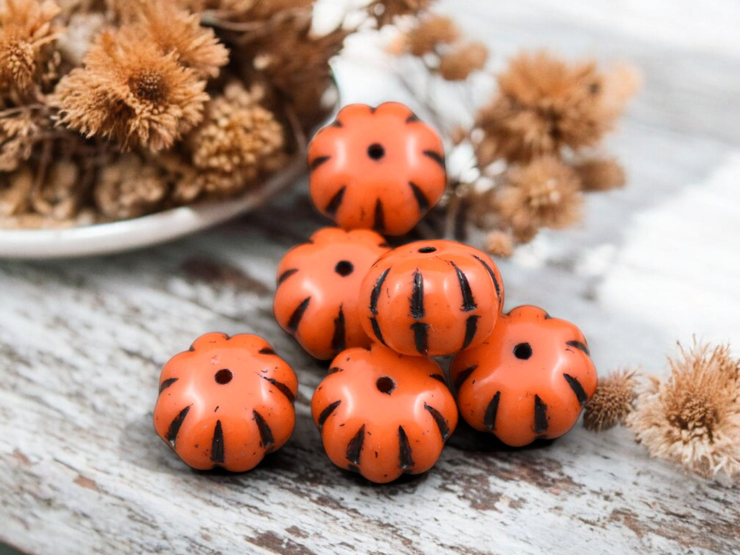 *10* 11x8mm Black Washed Opaque Orange Pumpkin Rondelle Beads