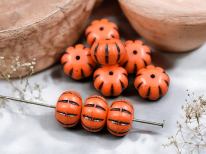 *10* 11x8mm Black Washed Opaque Orange Pumpkin Rondelle Beads